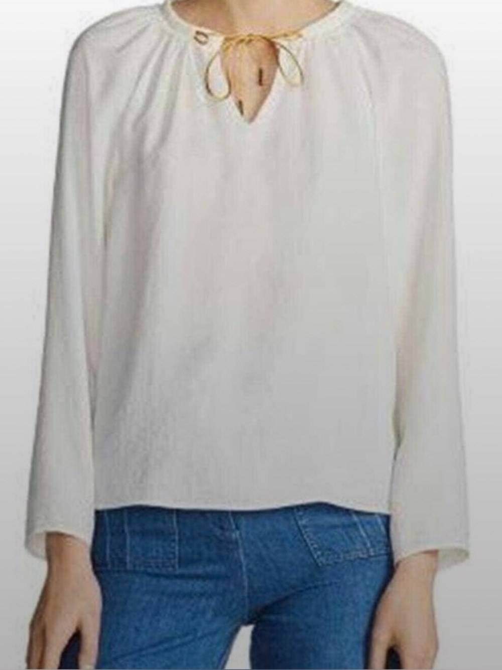 Maje Cream Long Sleeve Tie Front Blouse -Like NEW